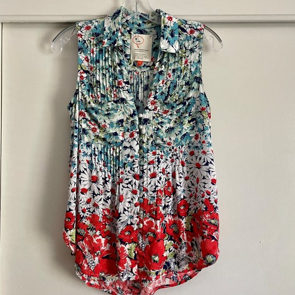 Anthropologie Tops - Anthropologie Conversations 6 of 52 Floral Daisies Blouse XSP Sleeveless Button